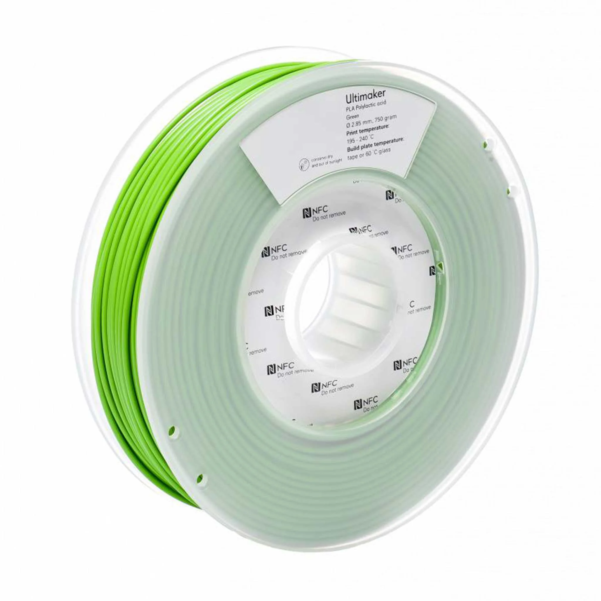 3D-drucker-filament, PLA-filament, Grün, Spule, Transparent