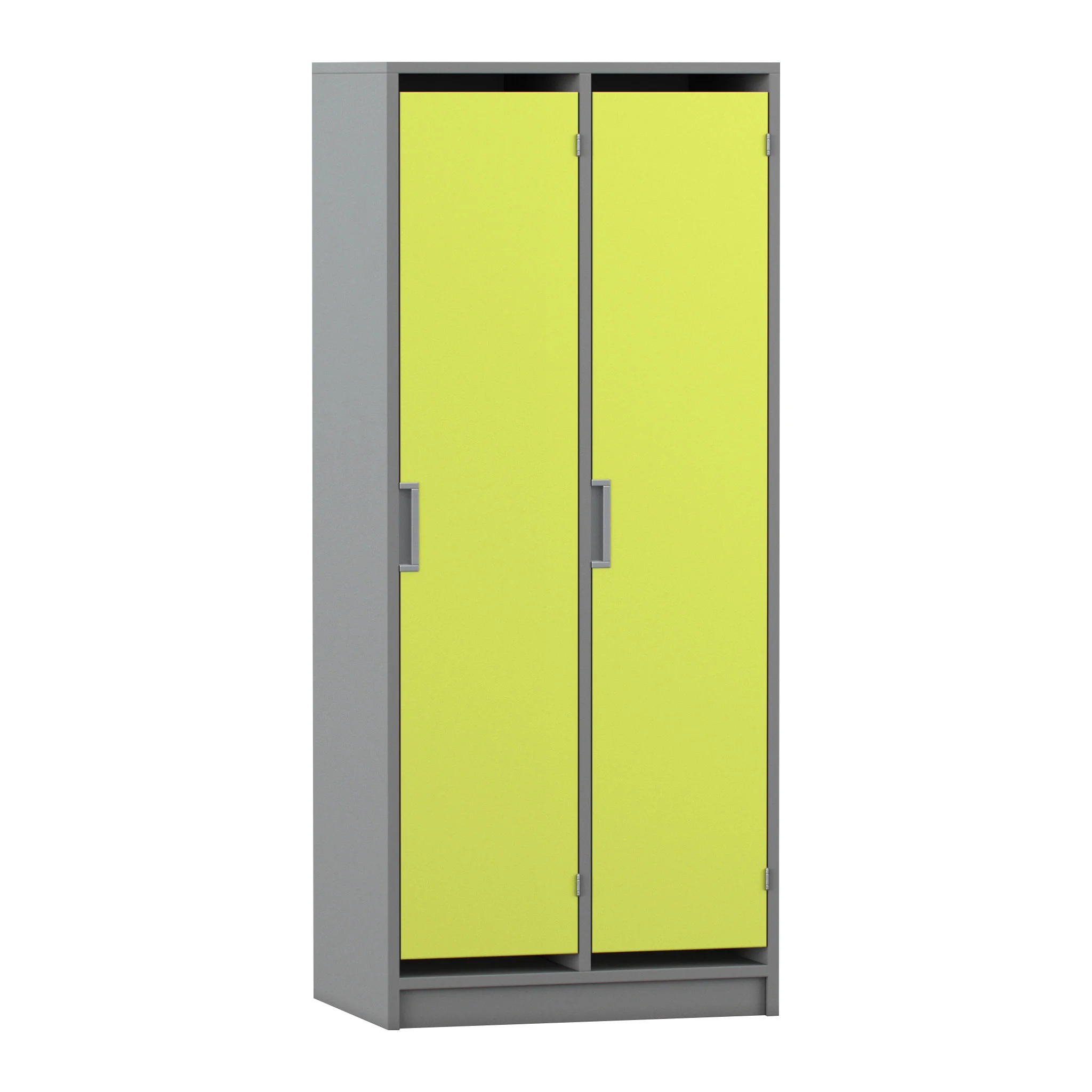 Schwerer Schrank, Metallschrank, Lackierte Türen, Zweireihiger Schrank, Grün-Gelb Kontrast