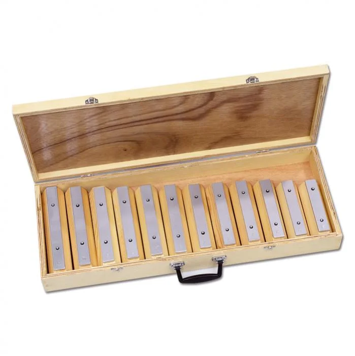 xylophon, musikalisches instrument, Holzbox, Metallklammern/Schlüssel, gepolsterter Deckel