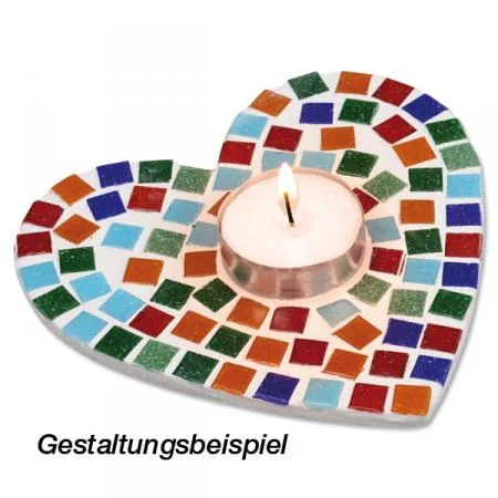 Herzformiger Teller, Mosaik, Teller mit Kerze, Multicolor, Kunsthandwerk