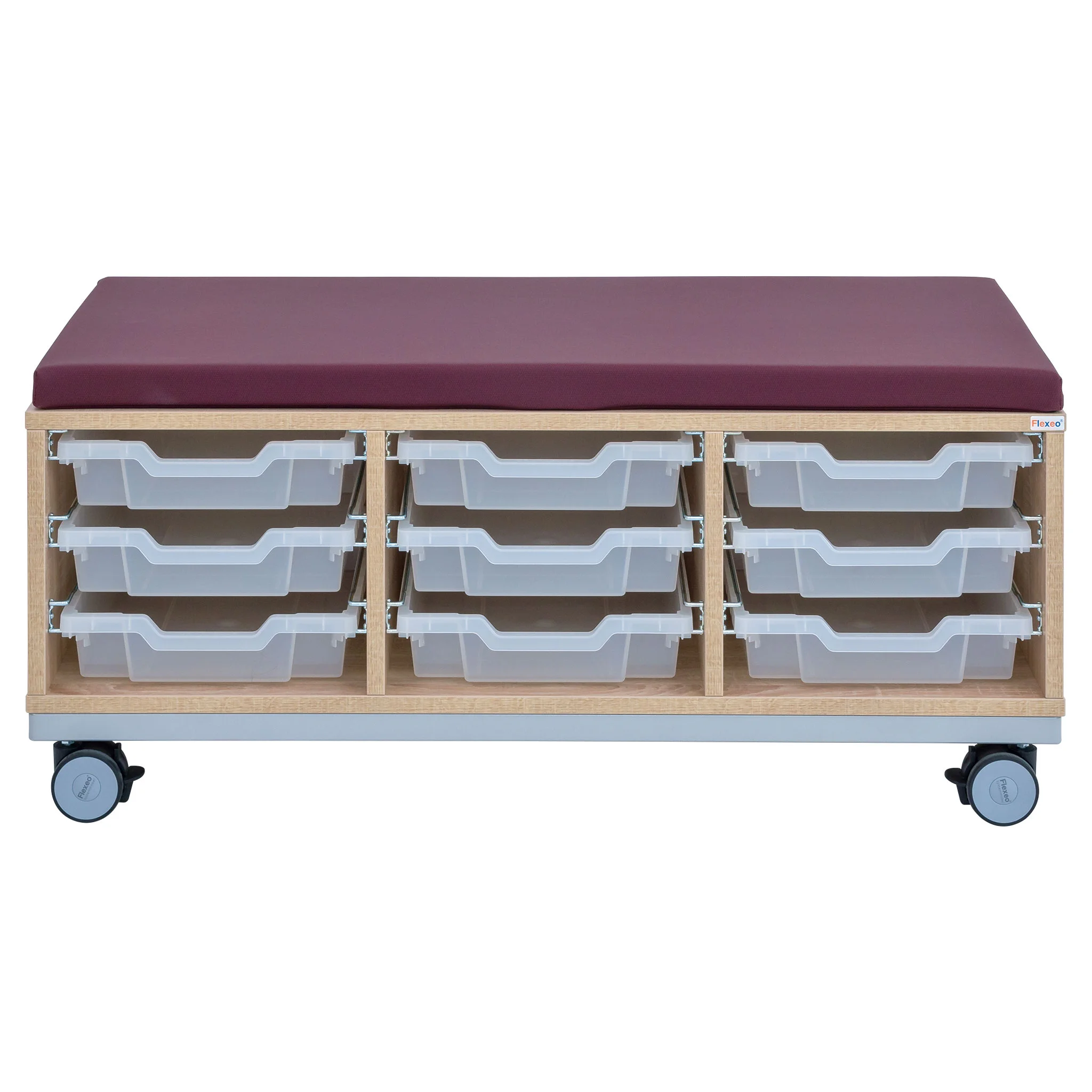Aufbewahrungseinheit, Schrank, gepolsterte Oberseite, Kunststoffbehälter, Beweglicher Wagen
