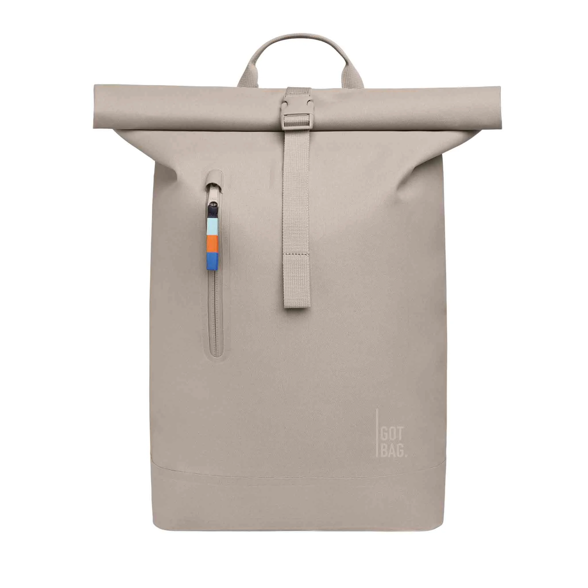 backpack, roll-top, beige, Zip-Tocket?, fabric bag