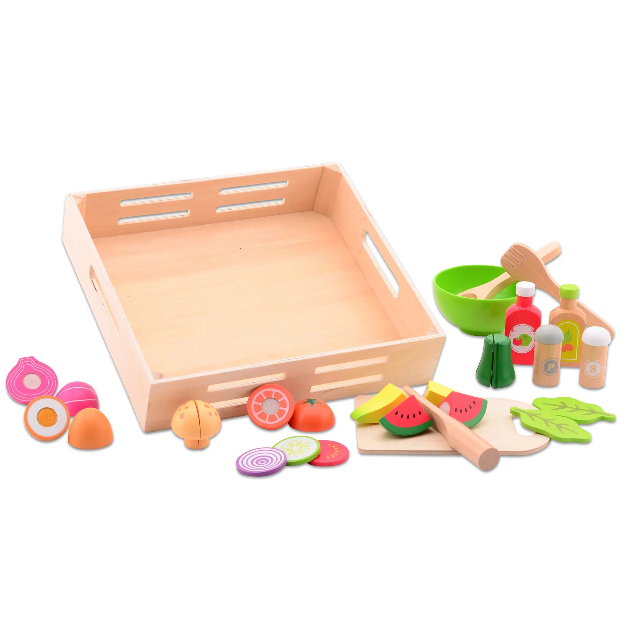 Holzküche, Kochset, Spielzeuglebensmittel, Holzbox, GemüseFrüchte