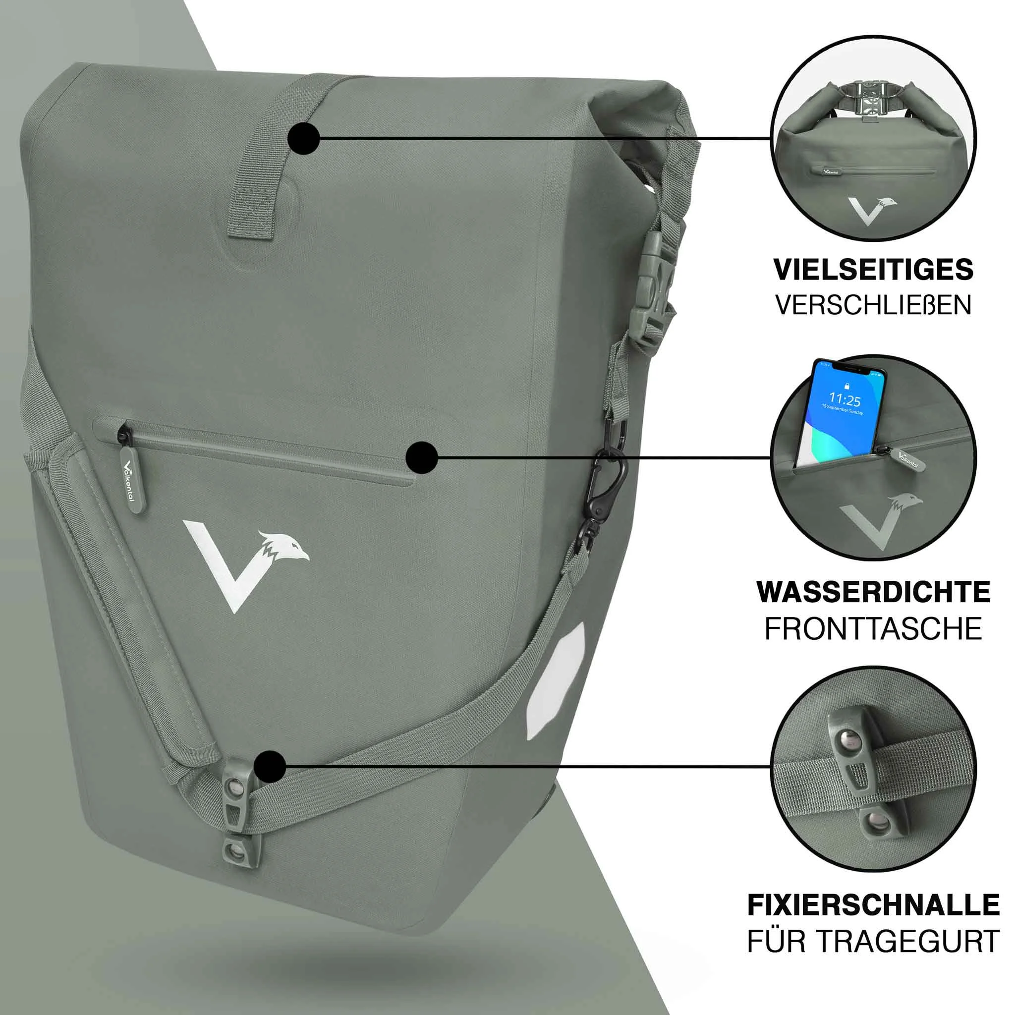 Messenger-Tasche, Vordertasche, Wasserdicht, Reißverschlussfach, Verstellbarer Tragegurt