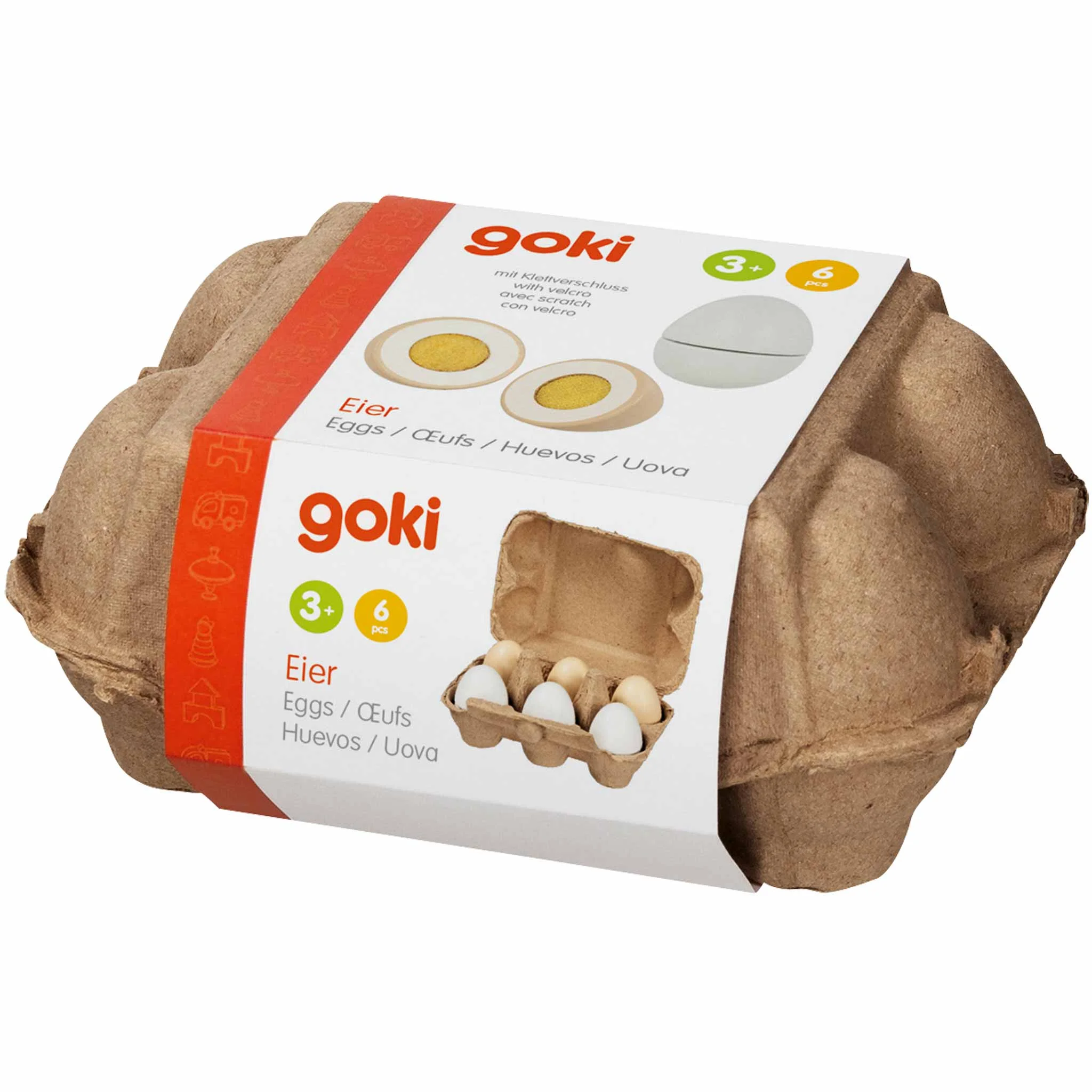 6 Holz-Eier in Eierschachtel