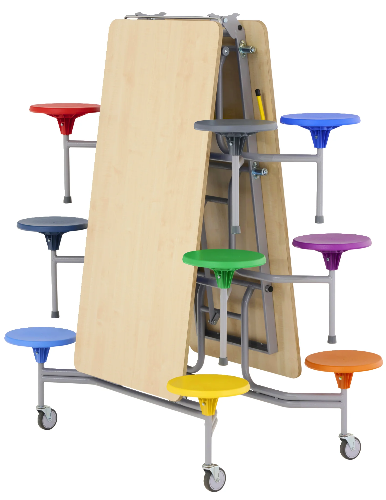 Schulbank, Anbaubank, Klapptisch, Schülerhocker, Mehrfarbig
