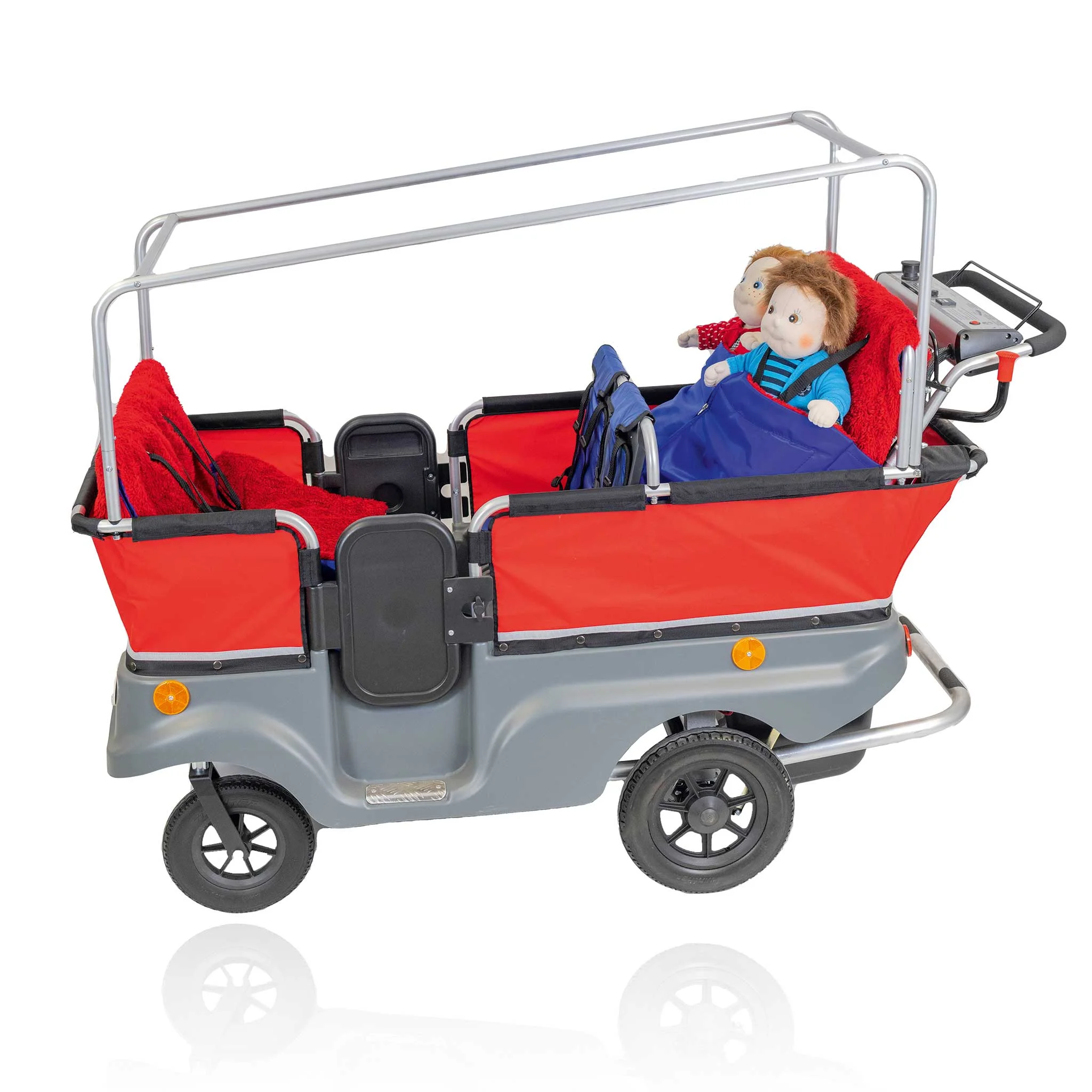 Kinderwagen, Kofferwagen, Doppelsitz, Rot grau, Puppe