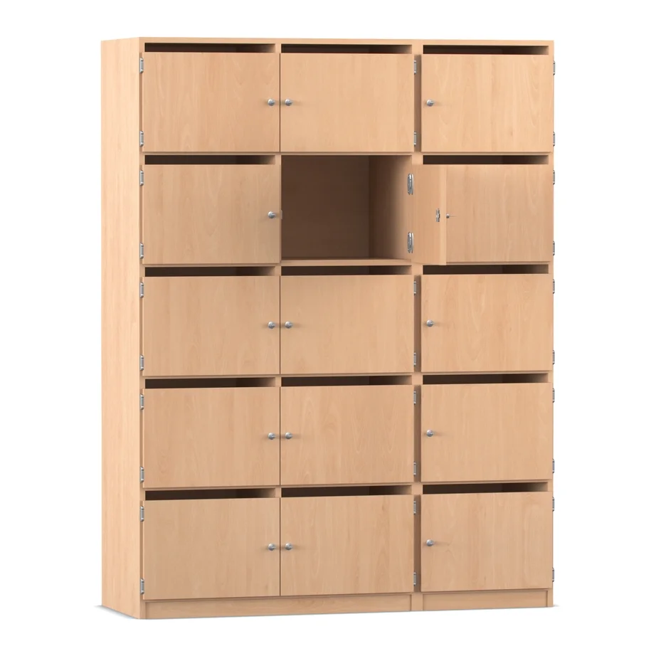 Schließfachschrank mit 15 Briefschlitzen, 190 x 142,5 cm, Buche hell