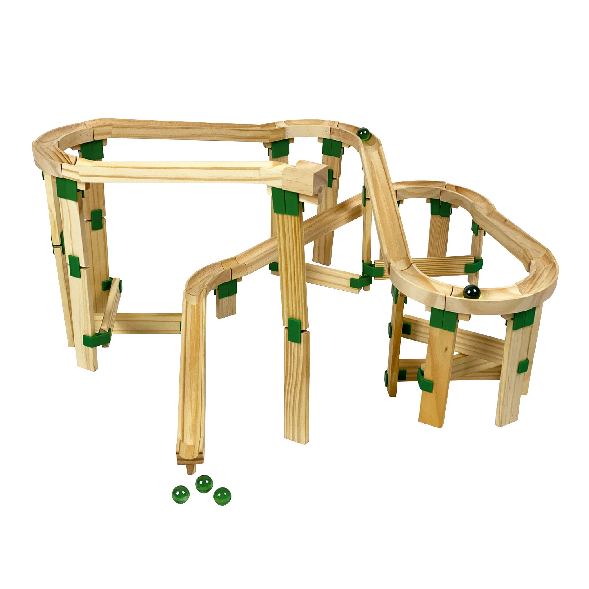 Holzbahn, Kugelbahn, Holzspielzeug, Rundbahn, Grün