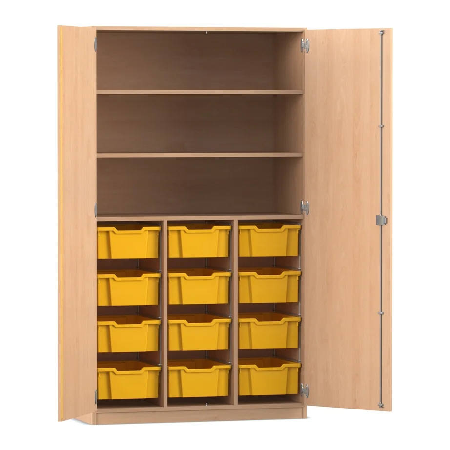 Hochschrank - 12 hohe Boxen, Buche hell