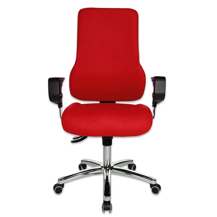 Sessel, Bürodrehstuhl, roter Bezug, Kugellaufrollen, Verstellbarer Rücken