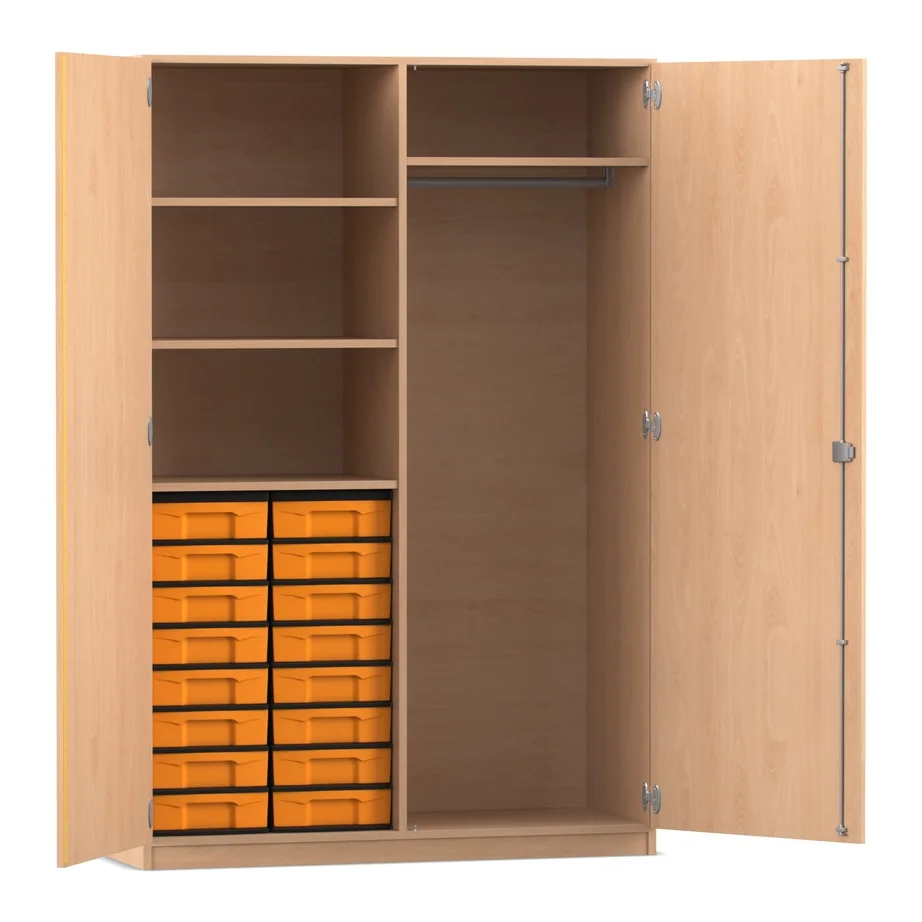 Flexeo® Garderobenschrank, mit 4 Fachböden und 16 Boxen, Buche hell