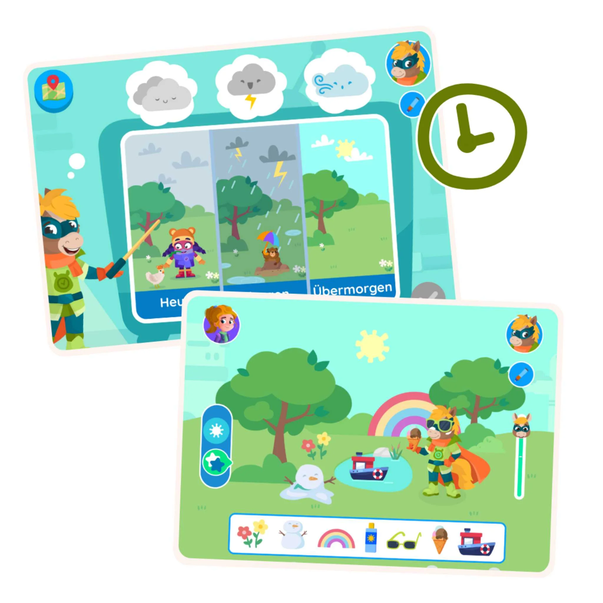 Kinder-Comic, Wetterkarten, Quizkarten, Tierfigur, Werkzeug-Laserpointer
