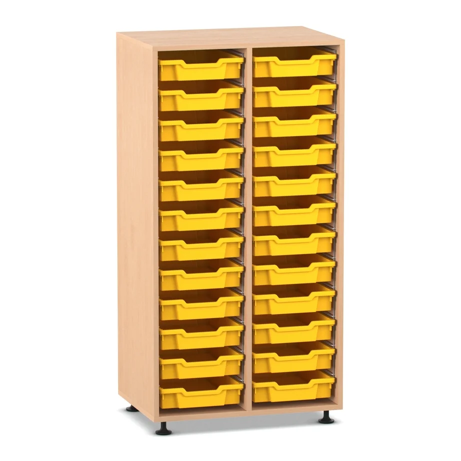 Mittelhohes Regal, 143,9 x 73,1 x 48, mit 24 Boxen, Buche hell