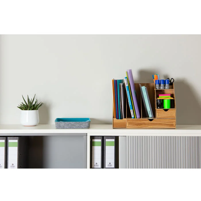 Schreibtisch-Organisation, Büro-Ordnung, Ordnerbox, Stifthalter, Pflanze