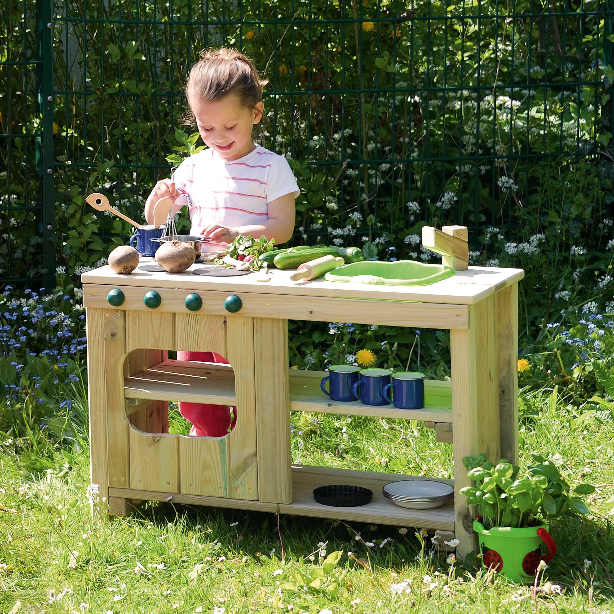 Kinderküche, Holzspielküche, outdoor, Garten, Spielzeugküche