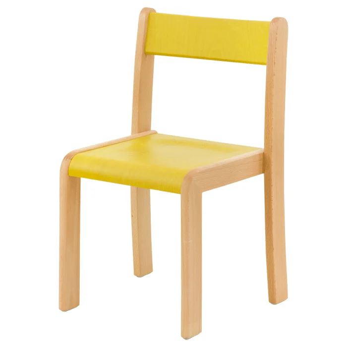 Kinderstuhl, Holzstuhl, Gelb, Kunststoffsitz, Gerade Kante