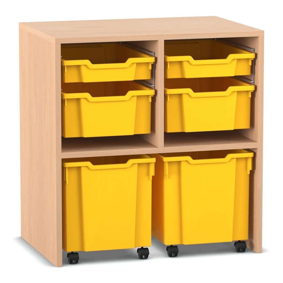 Regal PRO, 76,9 x 73,1 x 48 cm, mit 6 Gratnells-Boxen, Buche hell