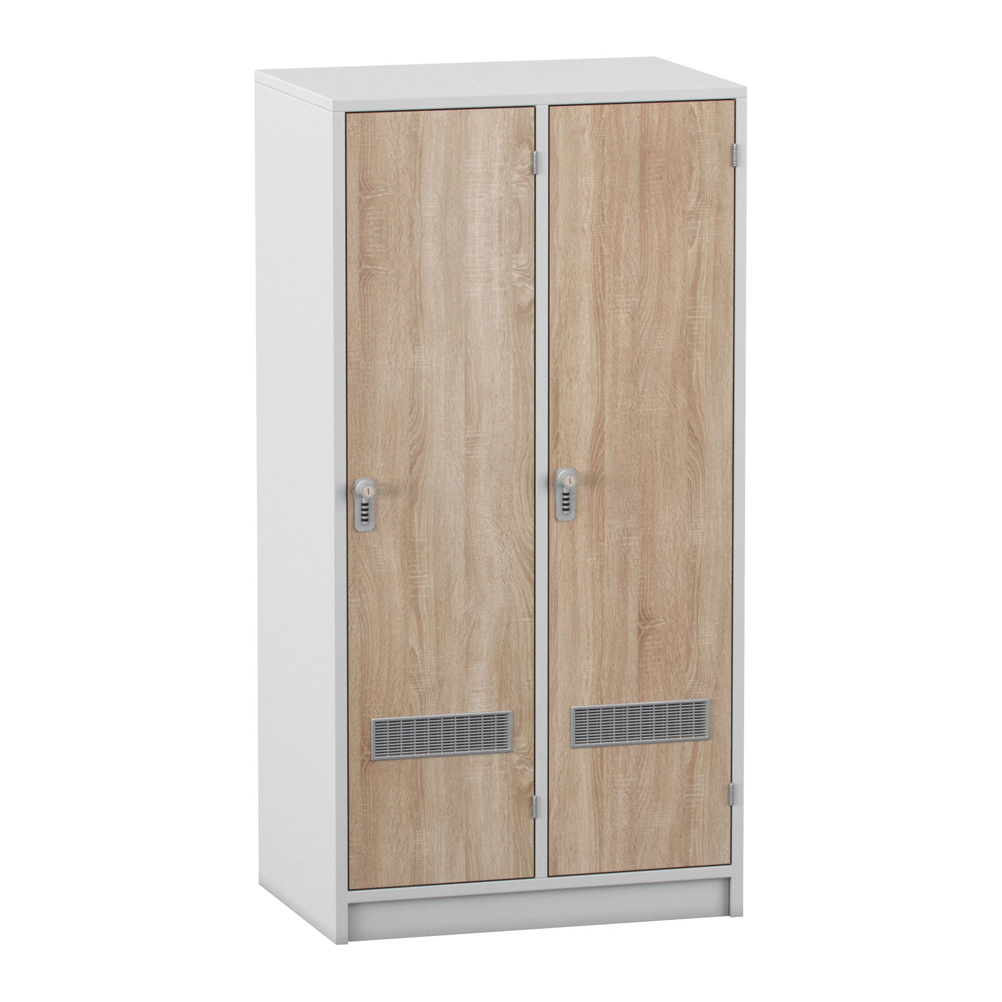 Schrank, Doppel-Schrank, Holzoptik, Metall-Griff, Lüftungsgitter