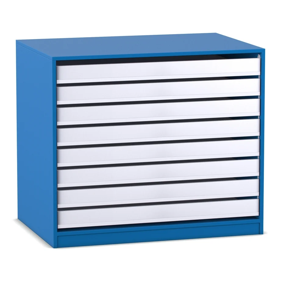 Werkzeugschrank, blauer Schrank, Schubladenschrank, Metallmöbel, Aufbewahrungsschrank