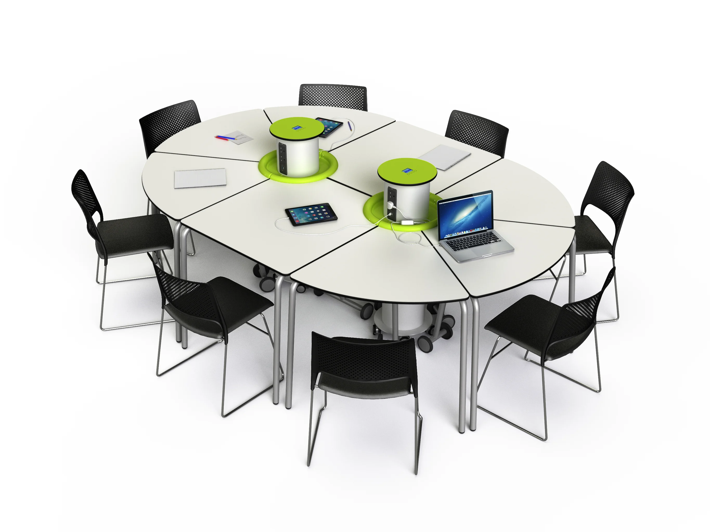 runder tisch, konferenztisch, laptop, ladegerät, notizbuch