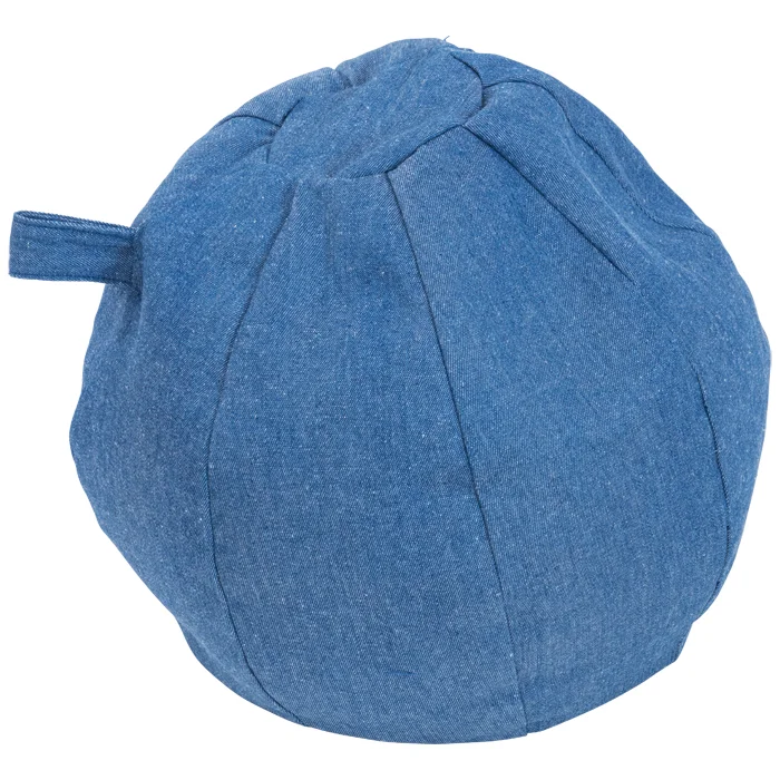 Kissenball, Pouf, Stoffkugel, Blauer Stoff, Knopfbederrinie