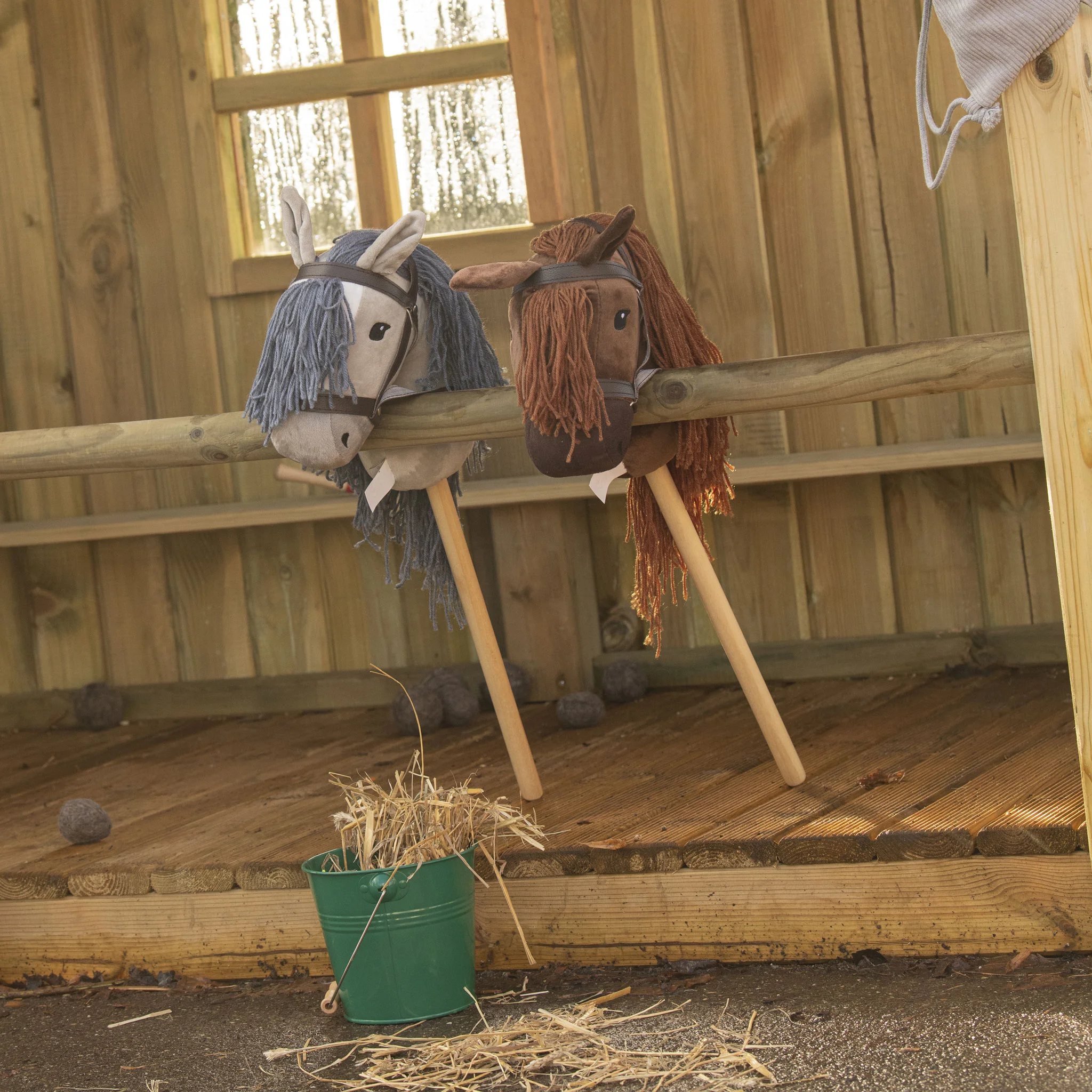 Puppenstab, Stoffpferd, Schnurhaar, Halter, Garten-Deko