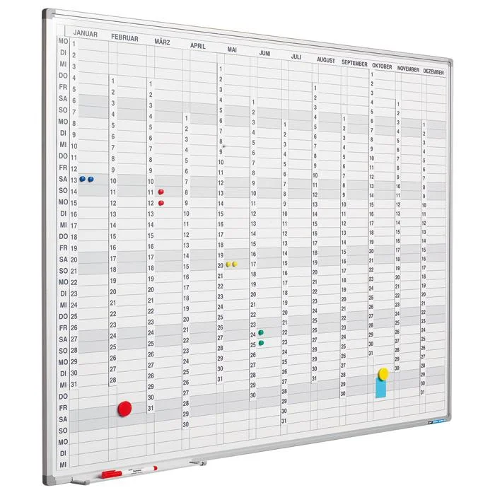 Whiteboard, Kalender, Magnete, Markerablage, Trocken abwischbar