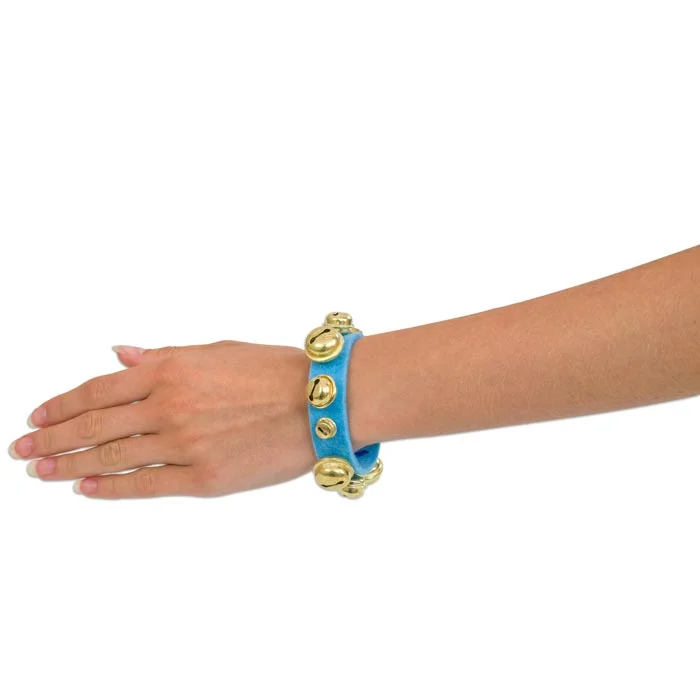 armband, Bracer, blaues Leder, goldene Glöckchen, Modezubehör