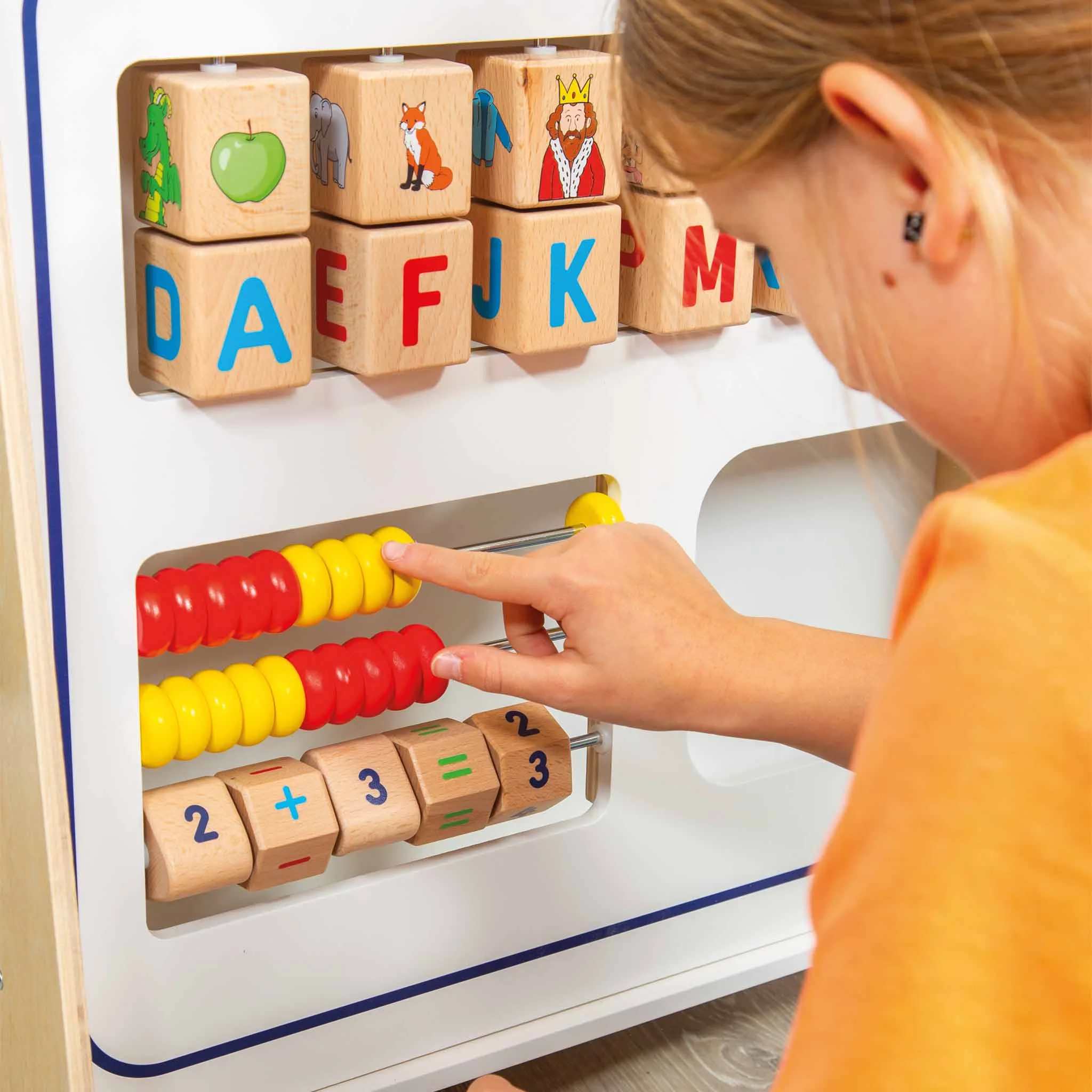 Holzspielzeug, Buchstabenwürfel, Abakus, Rechenspirale, Kinderspielzeug