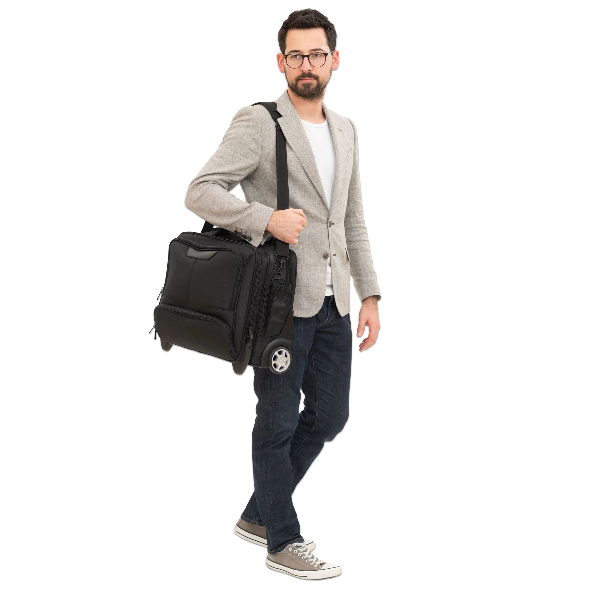 Messenger-Tasche, Laptop-Tasche, Rolltasche, Schwarze Tasche, Schultergurt