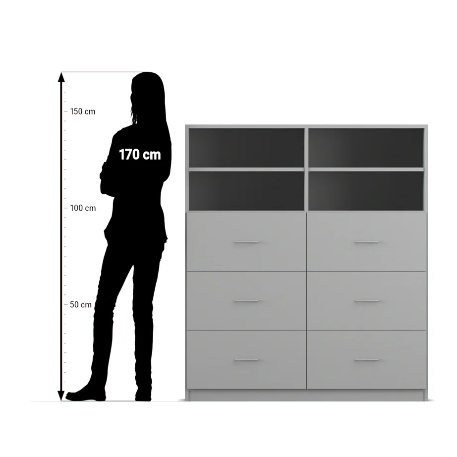 Kleiderschrank, Schubladenkombination, Holzmetall, Großmedia, Dreier Reihen