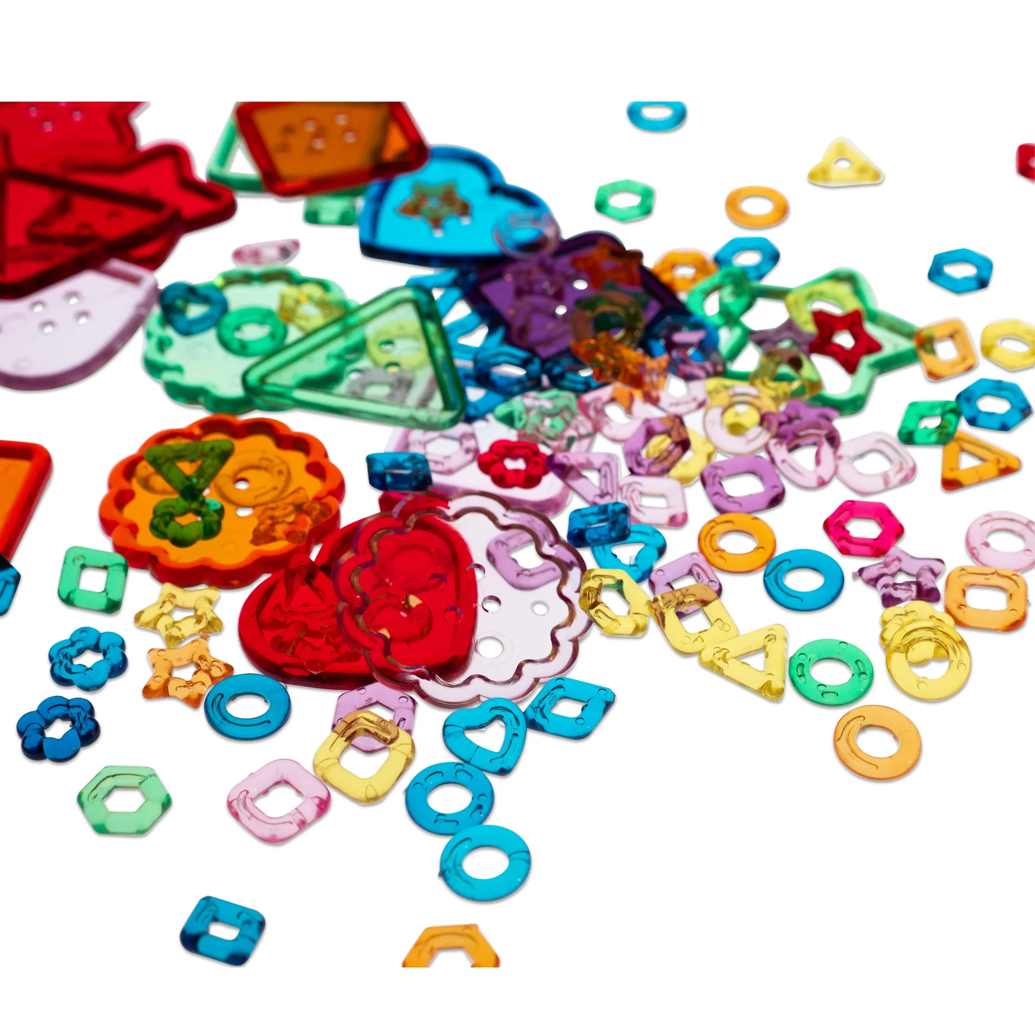 bunte plastikperlen, farbige formen, kreativset schmuck, plastikschmuck-sets, bunte stickerformen