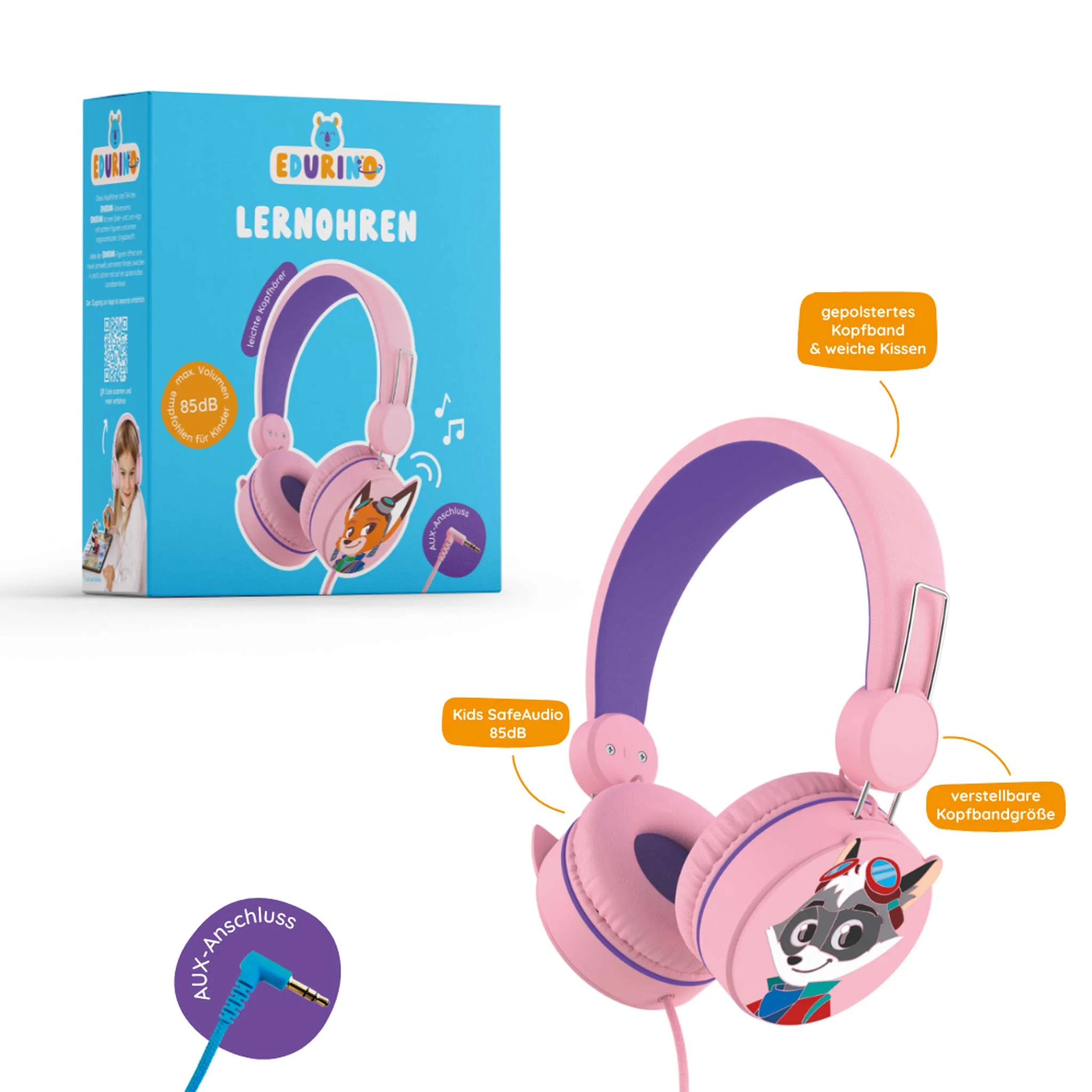Kopfhörer, Lernkopfhörer, Kinderkopfhörer, pink, Lila Akzente
