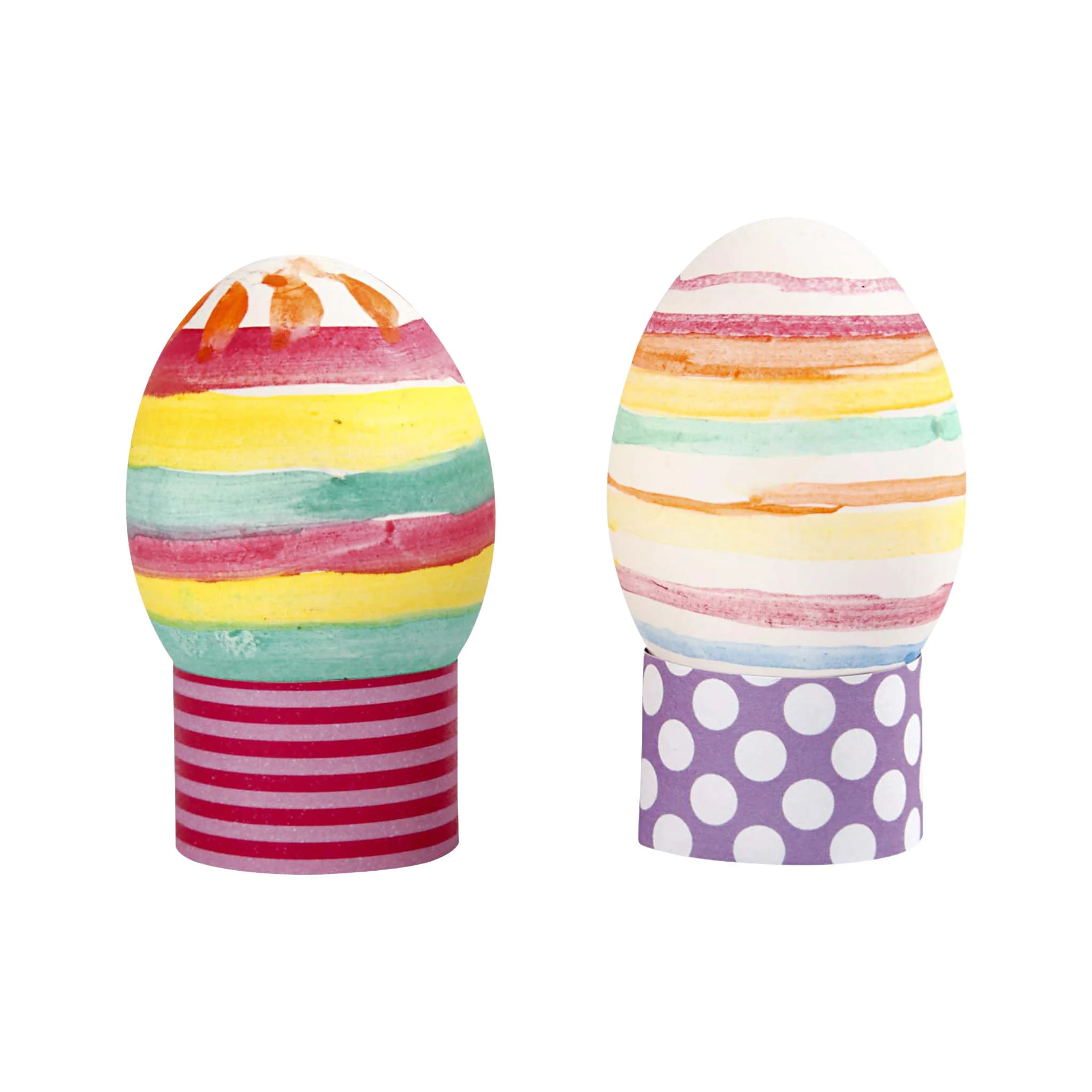 Osterei, Holzstapel, bunte Streifen, Pastellfarben, Stoffband