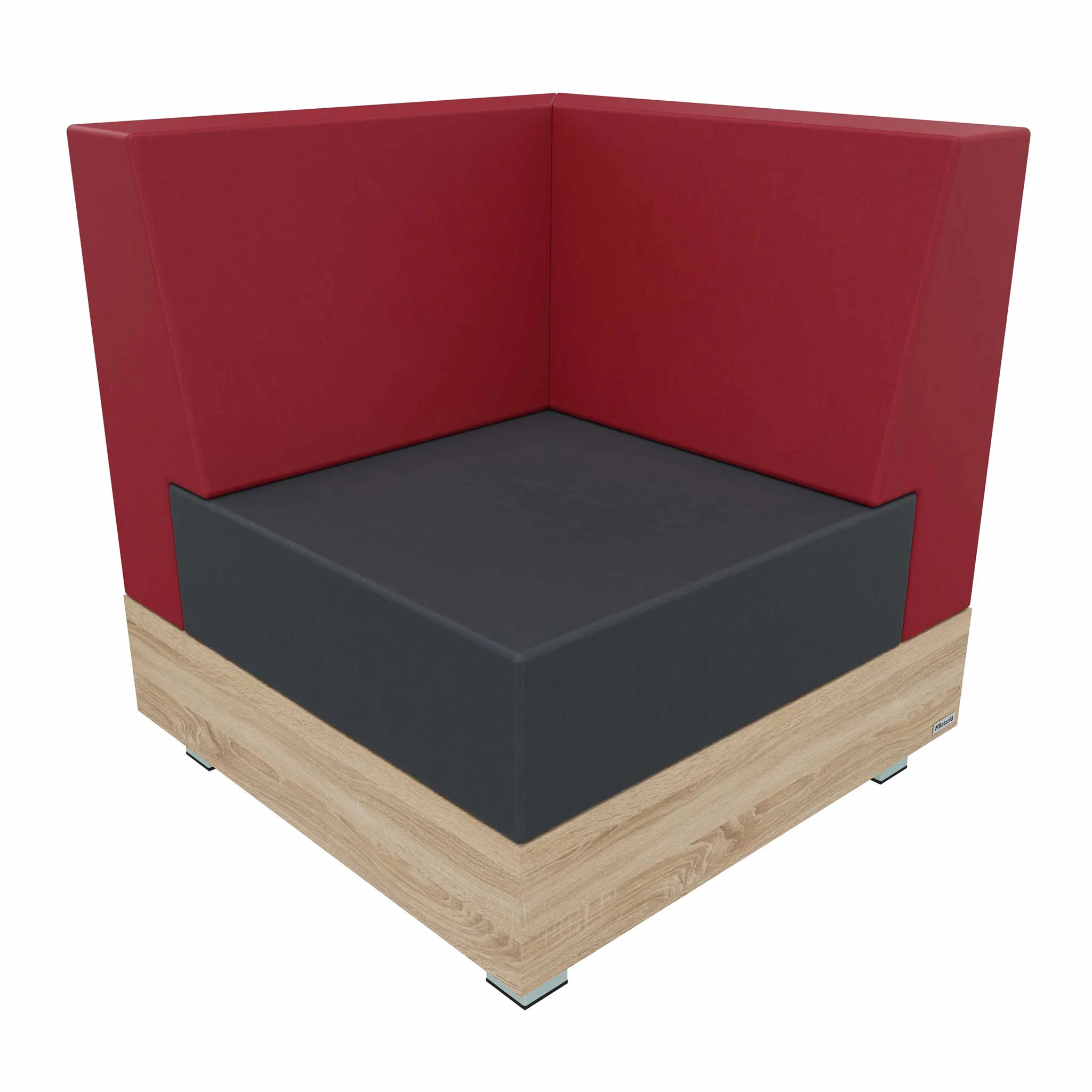 Ecksofa, Rot, Sitzkissen, Holzwand, Sofa-Sockel