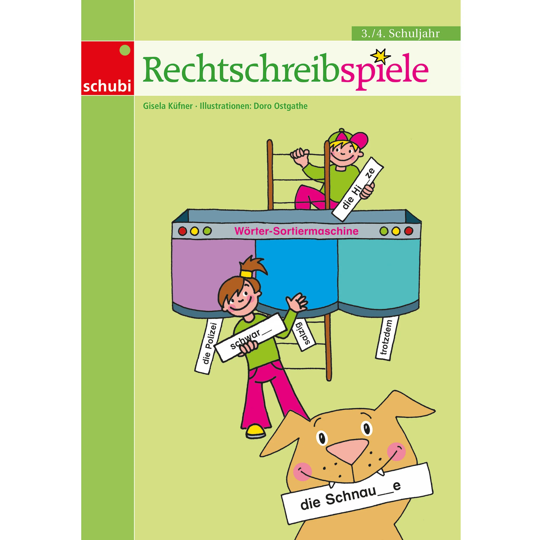 Rechtschreibspiel, Wörtermaschine, Kinderbuch, Klappkarte, Schreibspiel
