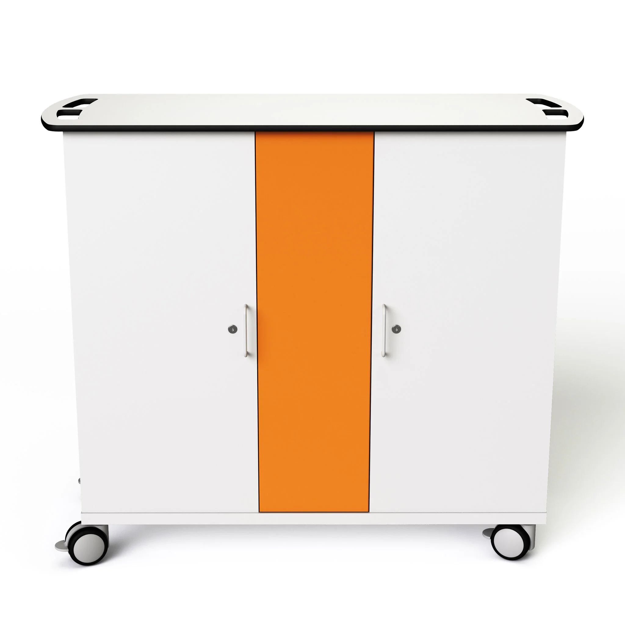 Küchenschrank, Küchenwagen, orange Tür, rollen, weiß