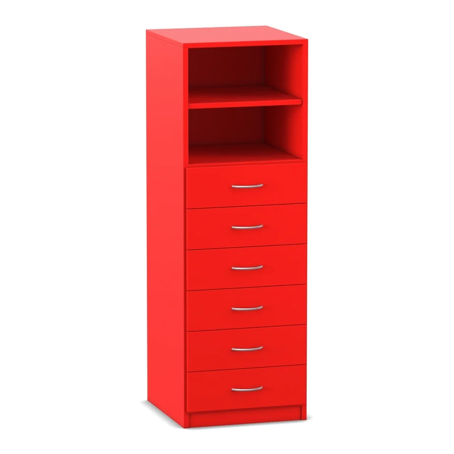 Kleiderschrank, Highboard, Schubladen, Rot, Holzmetallgriff
