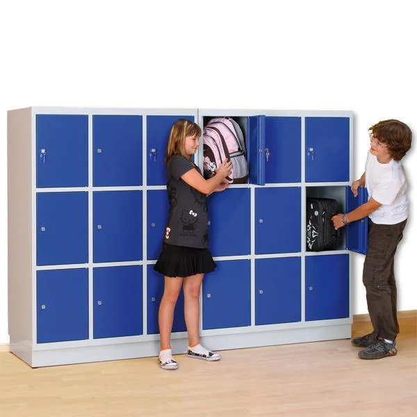 Schüler-Schließfach-Schrank mit 9 Fächern, Stahlfarbe grün (-1)