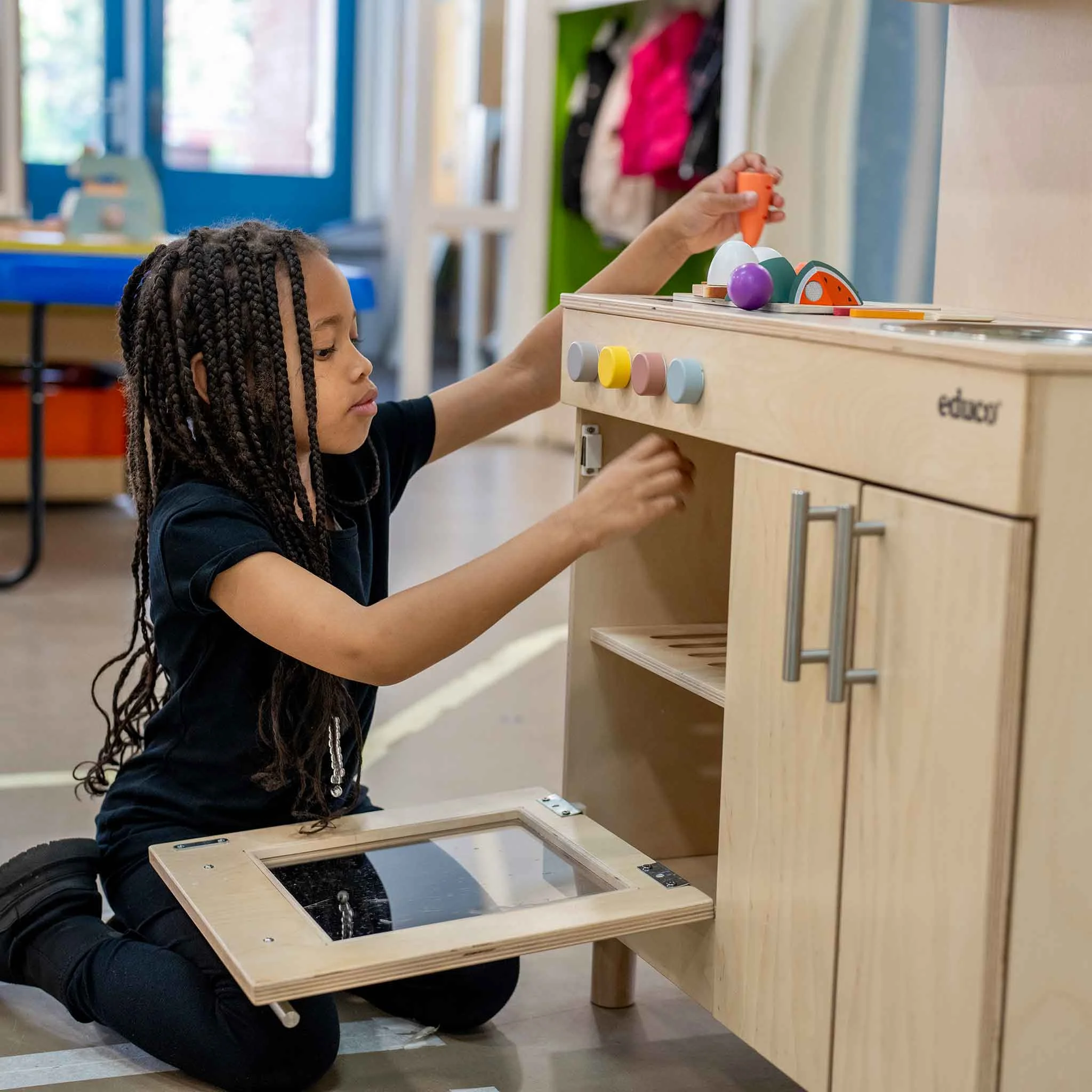 Küche, Holzspielzeug, Küchenzubehör, Kinderspiel, Motivklappe