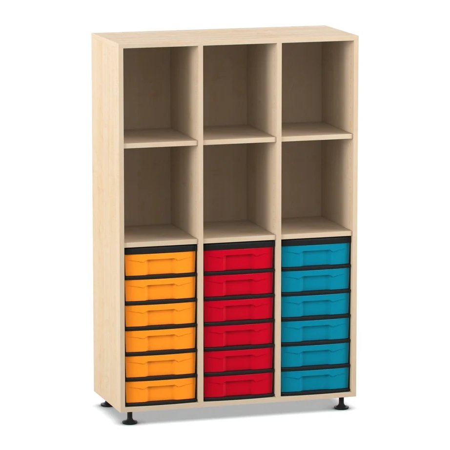 Schubladenregal, Holzregal, Aufbewahrung, Bunte Schubladen, Füße/Standbeine