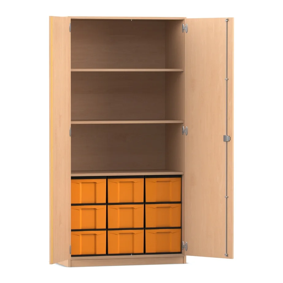Materialschrank, 190 x 94,4 cm, mit 9 Boxen und 3 Böden, Buche hell