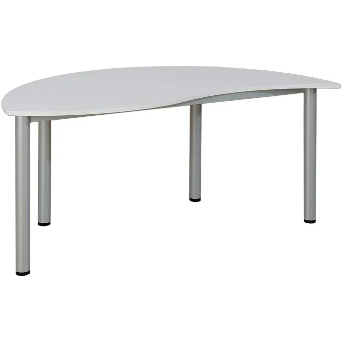 corner desk, weißtisch, metallbeine, elliptische form, bürotisch