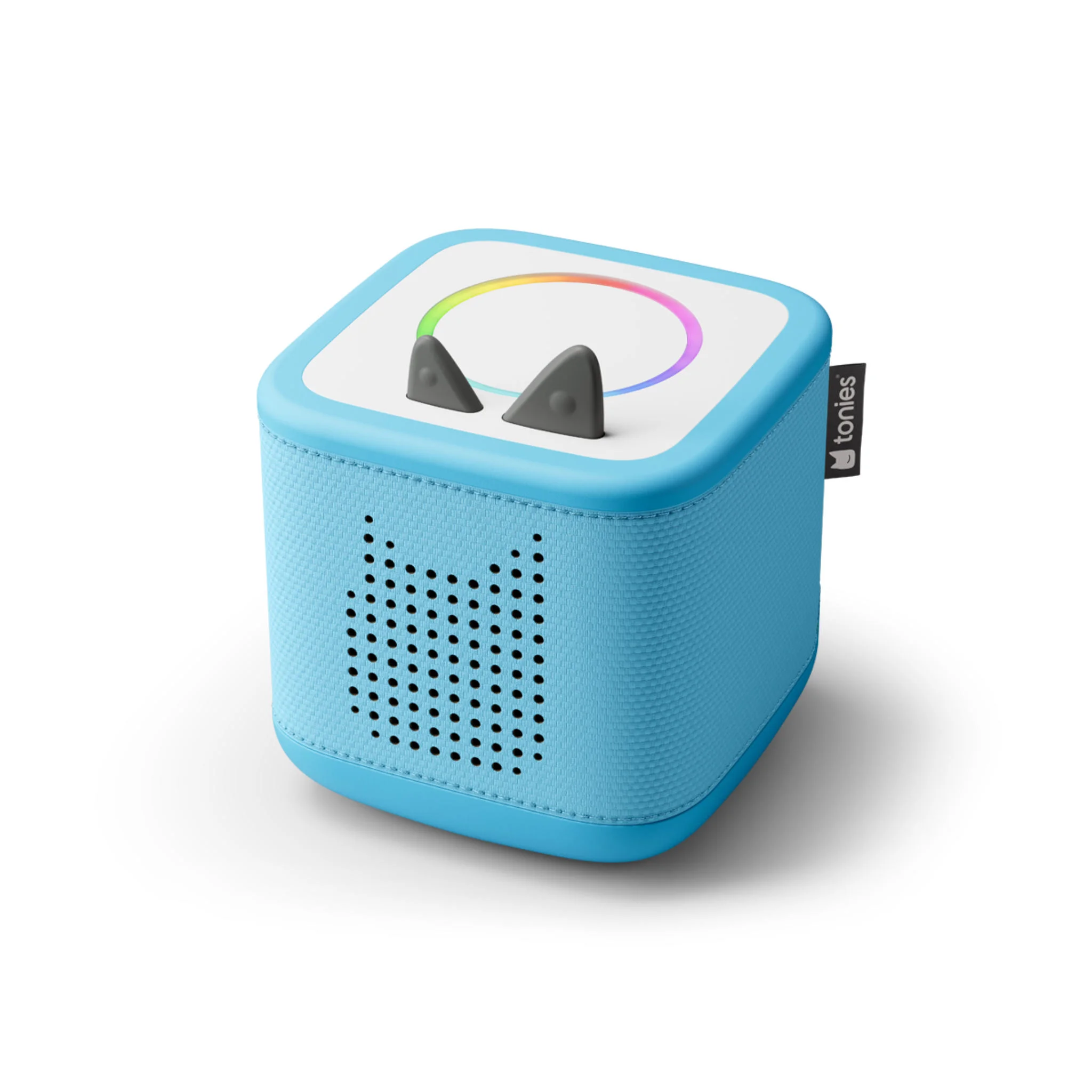 blauer bluetooth-lautsprecher, tragbarer lautsprecher, würfelform, blau, led-rings