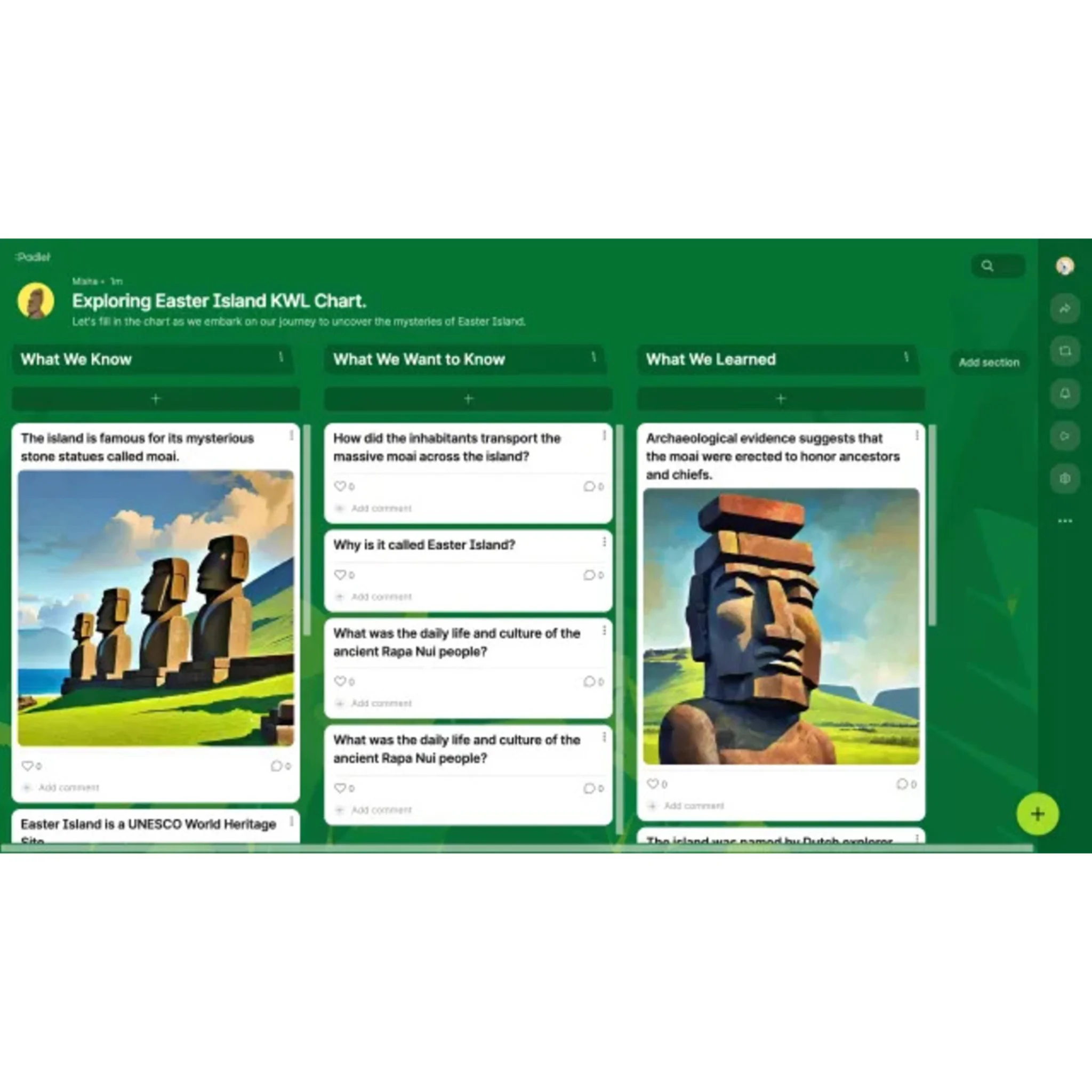 Ostereiland, Moai-Statuen, Steinstatuen, Touristenkarte, grüner Hintergrund