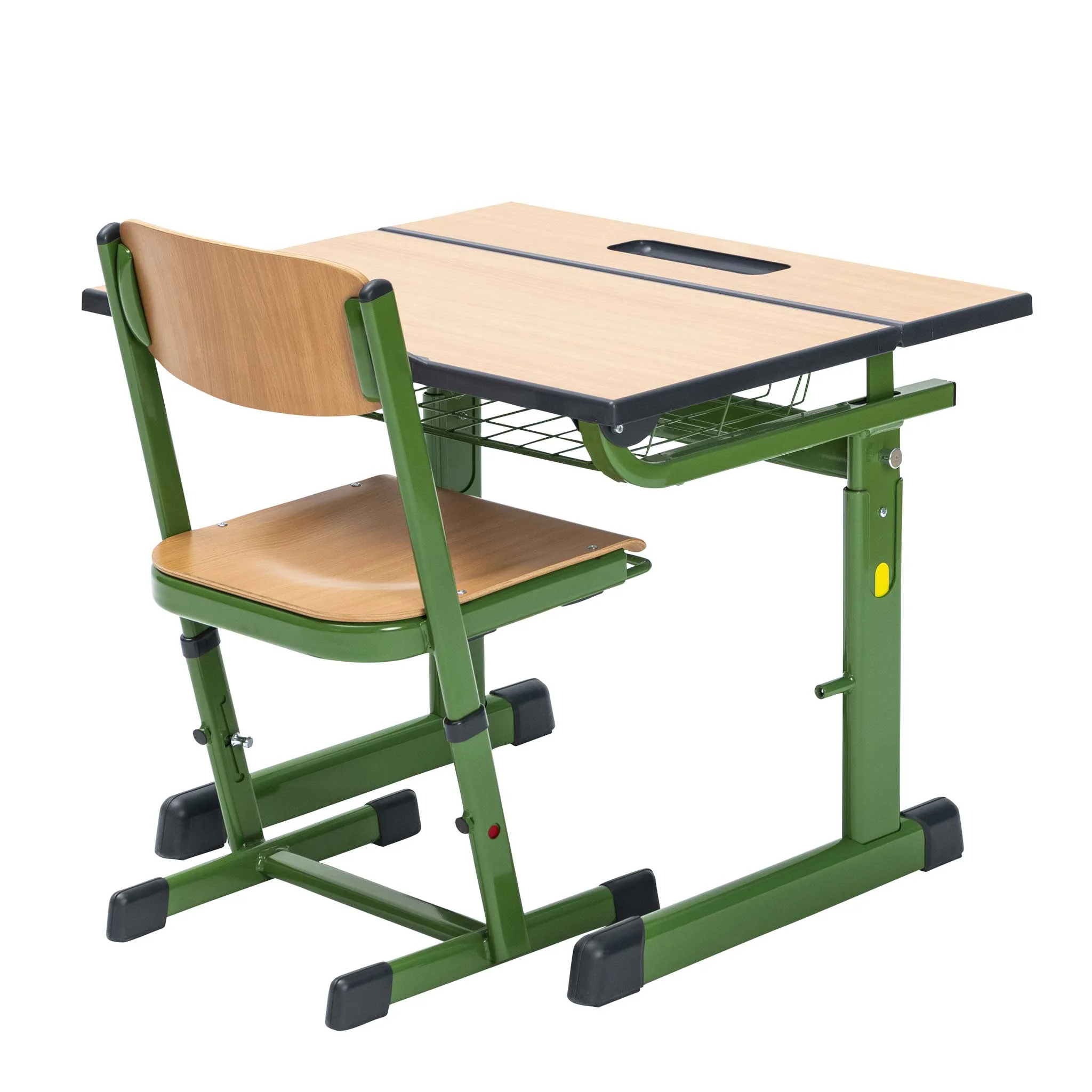 Schulbank, Schreibtischstuhl, Grün, Holz Platte, Stiftablage