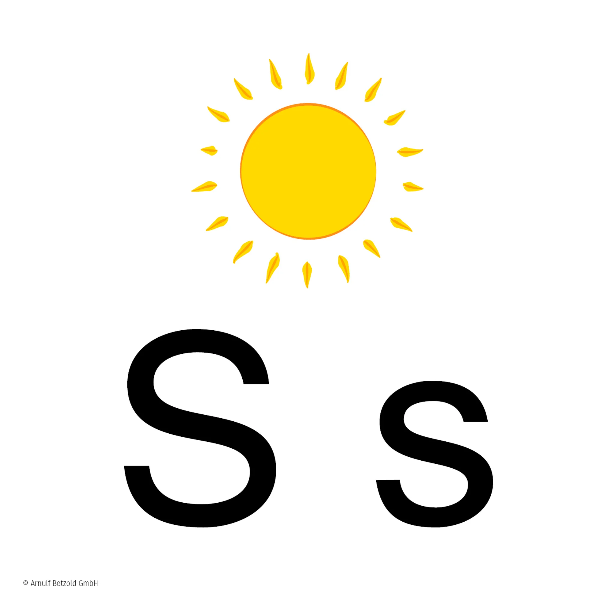 Buchstabe S, Sonne, gelb, schwarz, Größensymbol