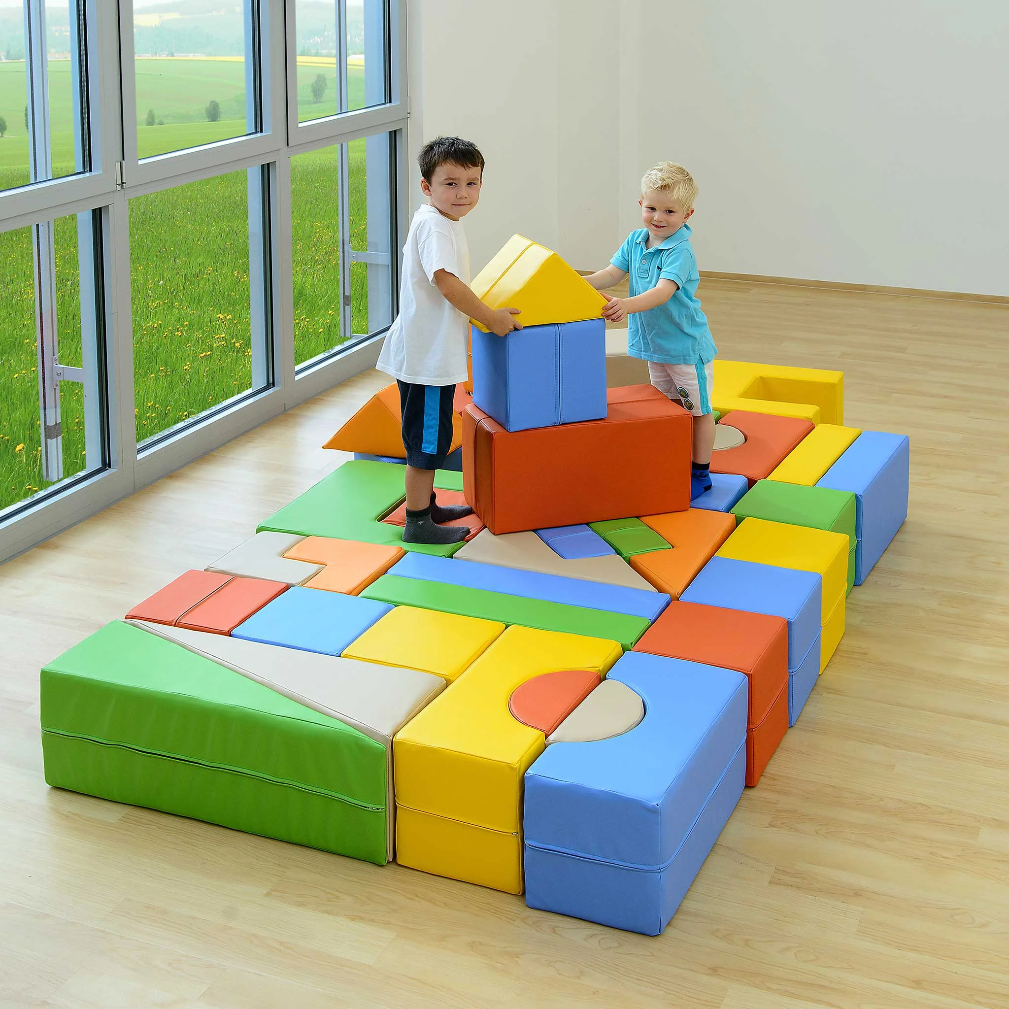 Kuschelkissen, Bauhblocke, Kinderteppich, Baustein-Set, Softplay