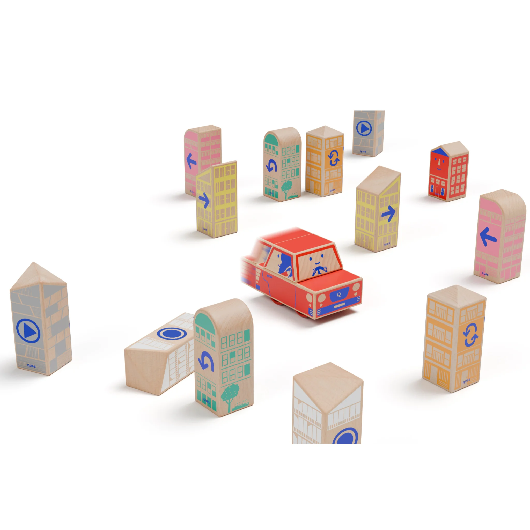 Holzspielzeug, Karrenspiel, Auto-Holz, Straßenblocks, Figuren